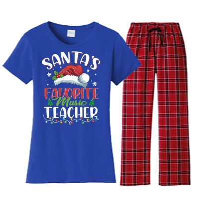 SantaS Favorite Music Teacher Christmas Santa Hat Gift Women's Flannel Pajama Set