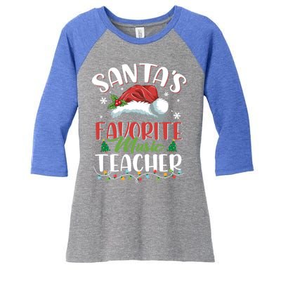 SantaS Favorite Music Teacher Christmas Santa Hat Gift Women's Tri-Blend 3/4-Sleeve Raglan Shirt