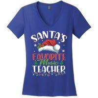 SantaS Favorite Music Teacher Christmas Santa Hat Gift Women's V-Neck T-Shirt