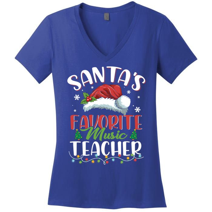 SantaS Favorite Music Teacher Christmas Santa Hat Gift Women's V-Neck T-Shirt