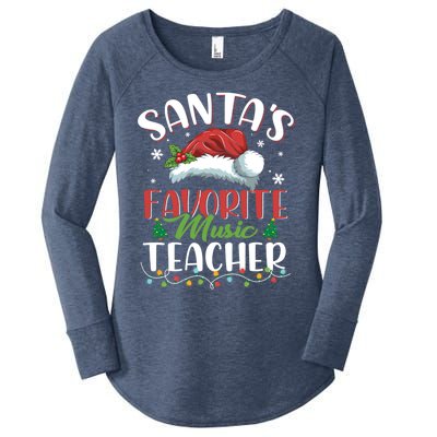 SantaS Favorite Music Teacher Christmas Santa Hat Gift Women's Perfect Tri Tunic Long Sleeve Shirt