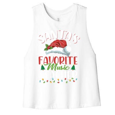 SantaS Favorite Music Teacher Christmas Santa Hat Gift Women's Racerback Cropped Tank