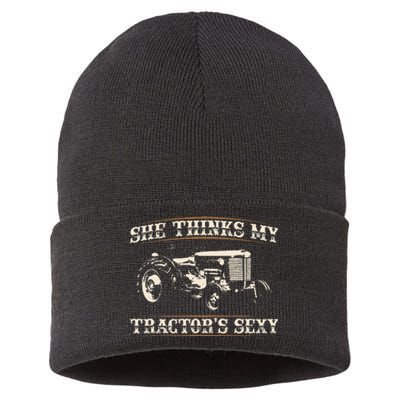 She Finds My Tractors Sexy I Funny Farmer Sustainable Knit Beanie