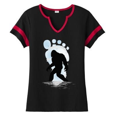 Sasquatch Footprint Moon Light Bigfoot Lovers Gifts Ladies Halftime Notch Neck Tee