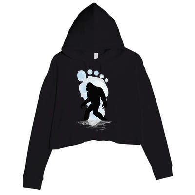 Sasquatch Footprint Moon Light Bigfoot Lovers Gifts Crop Fleece Hoodie