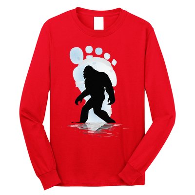 Sasquatch Footprint Moon Light Bigfoot Lovers Gifts Long Sleeve Shirt