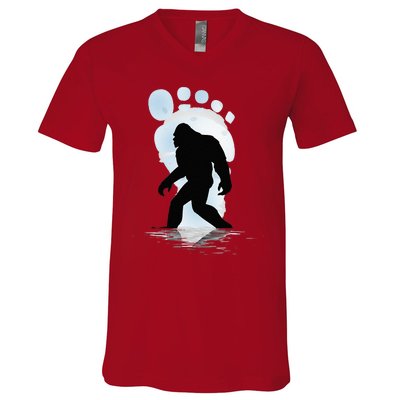 Sasquatch Footprint Moon Light Bigfoot Lovers Gifts V-Neck T-Shirt