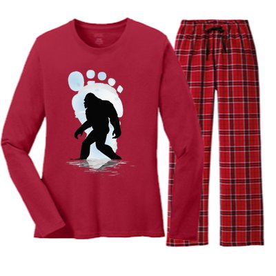 Sasquatch Footprint Moon Light Bigfoot Lovers Gifts Women's Long Sleeve Flannel Pajama Set 