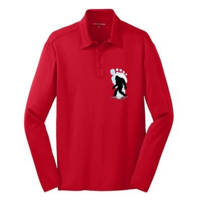 Sasquatch Footprint Moon Light Bigfoot Lovers Gifts Silk Touch Performance Long Sleeve Polo