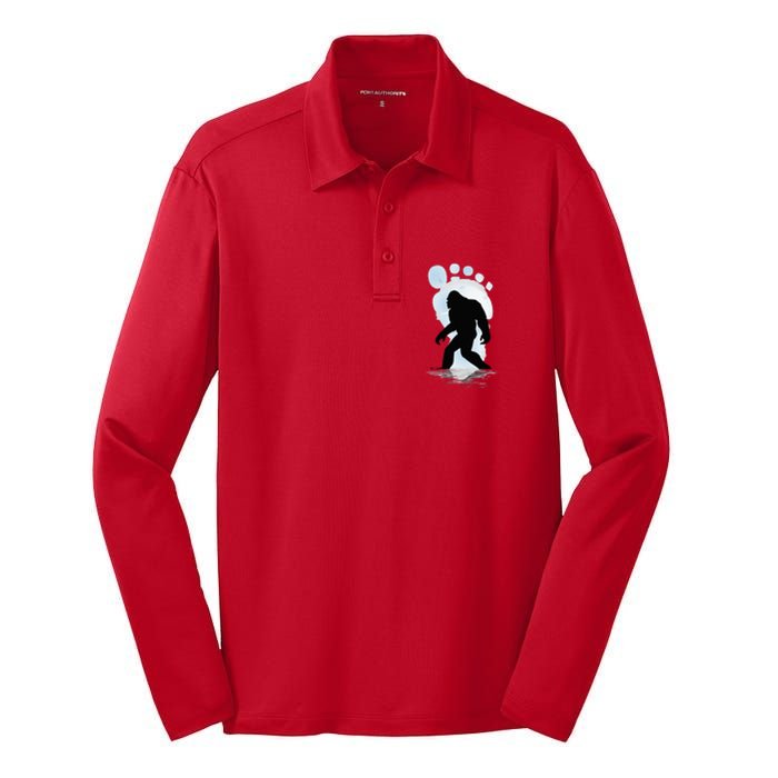 Sasquatch Footprint Moon Light Bigfoot Lovers Gifts Silk Touch Performance Long Sleeve Polo