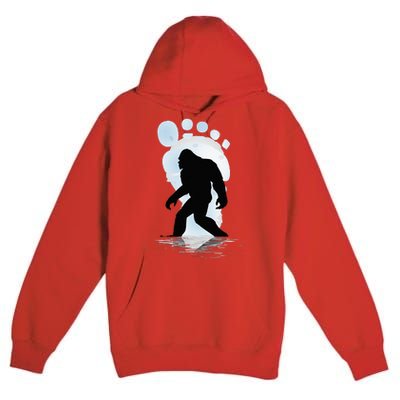 Sasquatch Footprint Moon Light Bigfoot Lovers Gifts Premium Pullover Hoodie