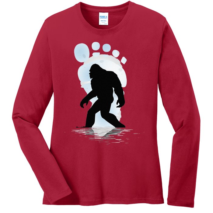 Sasquatch Footprint Moon Light Bigfoot Lovers Gifts Ladies Long Sleeve Shirt