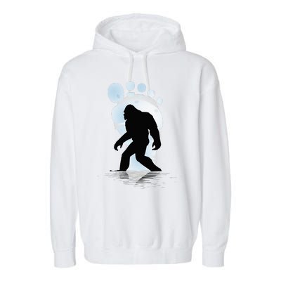 Sasquatch Footprint Moon Light Bigfoot Lovers Gifts Garment-Dyed Fleece Hoodie