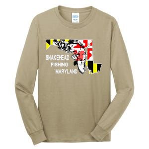 Snakehead Fishing Maryland Bass Outdoor Angler Tall Long Sleeve T-Shirt