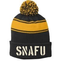Snafu Funny Military Slang Design Stencil Look Letters Stripe Pom Pom Beanie