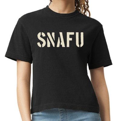 Snafu Funny Military Slang Design Stencil Look Letters Comfort Colors Boxy T-Shirt