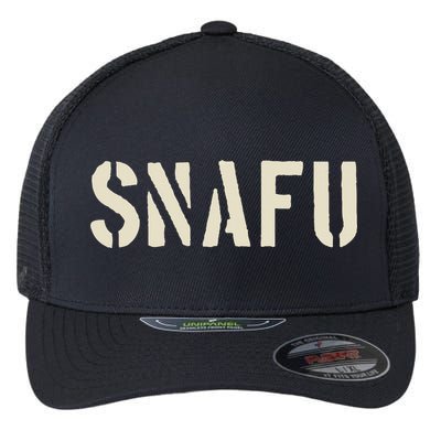 Snafu Funny Military Slang Design Stencil Look Letters Flexfit Unipanel Trucker Cap