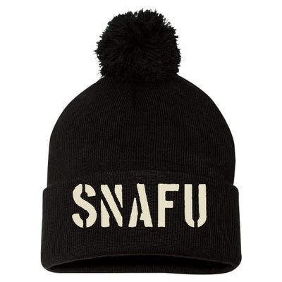 Snafu Funny Military Slang Design Stencil Look Letters Pom Pom 12in Knit Beanie