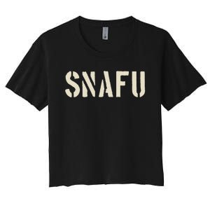 Snafu Funny Military Slang Design Stencil Look Letters Women's Crop Top Tee