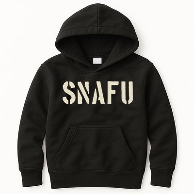 Snafu Funny Military Slang Design Stencil Look Letters Kids Hoodie