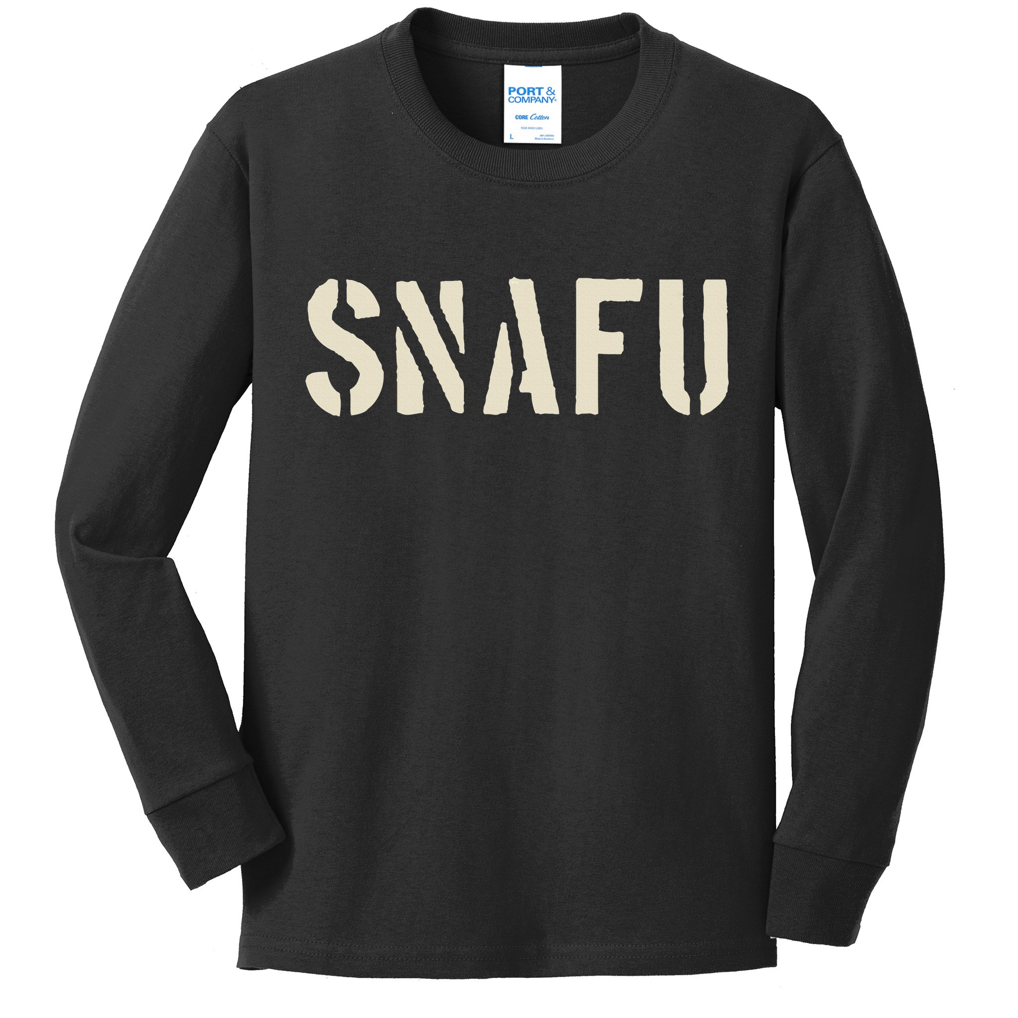 Snafu Funny Military Slang Design Stencil Look Letters Kids Long Sleeve Shirt