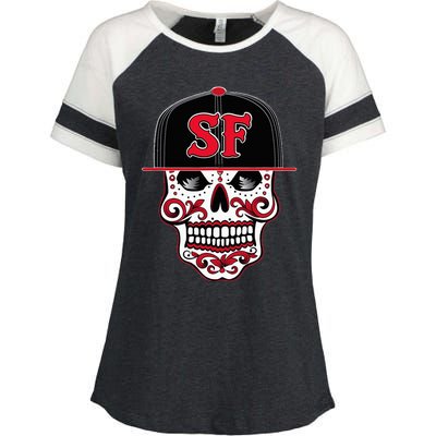 San Francisco Mexican Sugar Skull Design Bay Area Enza Ladies Jersey Colorblock Tee