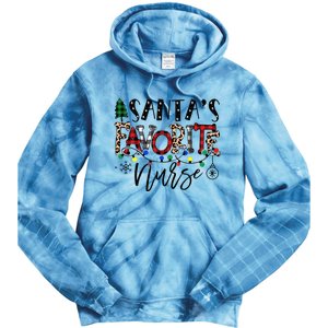 Santa's Favorite Nurse Xmas Light Santa Hat Christmas Funny Tie Dye Hoodie