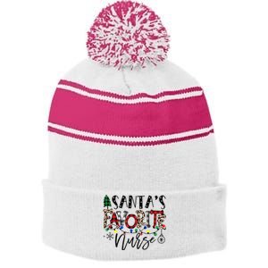 Santa's Favorite Nurse Xmas Light Santa Hat Christmas Funny Stripe Pom Pom Beanie