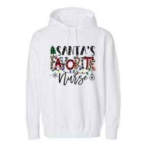 Santa's Favorite Nurse Xmas Light Santa Hat Christmas Funny Garment-Dyed Fleece Hoodie