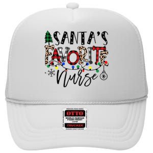 Santa's Favorite Nurse Xmas Light Santa Hat Christmas Funny High Crown Mesh Back Trucker Hat