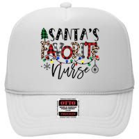 Santa's Favorite Nurse Xmas Light Santa Hat Christmas Funny High Crown Mesh Back Trucker Hat