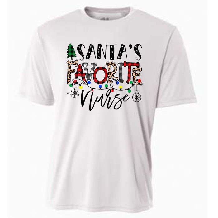 Santa's Favorite Nurse Xmas Light Santa Hat Christmas Funny Cooling Performance Crew T-Shirt