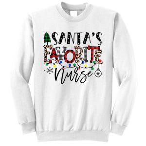 Santa's Favorite Nurse Xmas Light Santa Hat Christmas Funny Sweatshirt