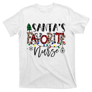 Santa's Favorite Nurse Xmas Light Santa Hat Christmas Funny T-Shirt