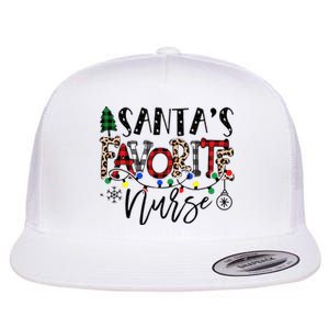 Santa's Favorite Nurse Xmas Light Santa Hat Christmas Funny Flat Bill Trucker Hat