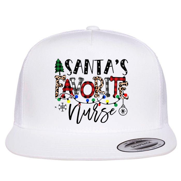 Santa's Favorite Nurse Xmas Light Santa Hat Christmas Funny Flat Bill Trucker Hat