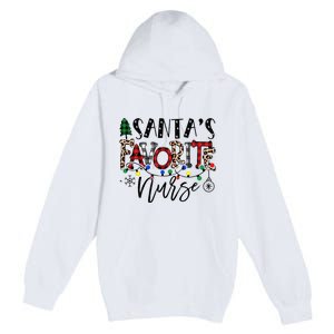 Santa's Favorite Nurse Xmas Light Santa Hat Christmas Funny Premium Pullover Hoodie