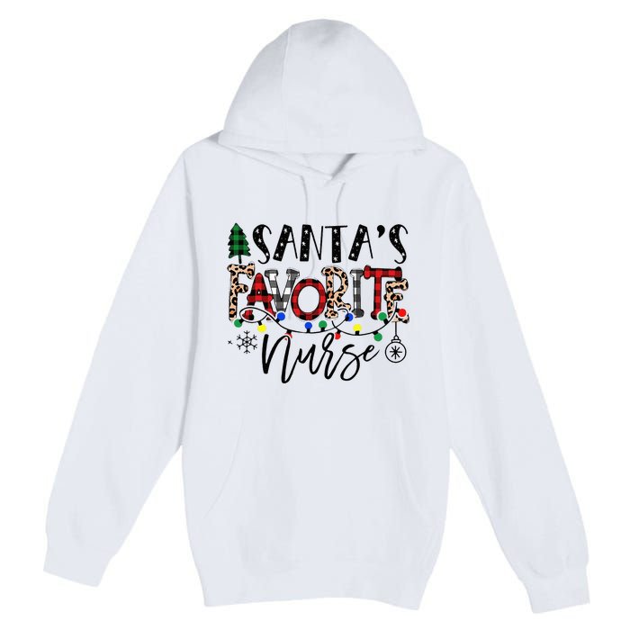 Santa's Favorite Nurse Xmas Light Santa Hat Christmas Funny Premium Pullover Hoodie