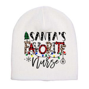 Santa's Favorite Nurse Xmas Light Santa Hat Christmas Funny Short Acrylic Beanie