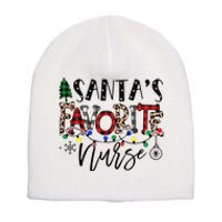 Santa's Favorite Nurse Xmas Light Santa Hat Christmas Funny Short Acrylic Beanie