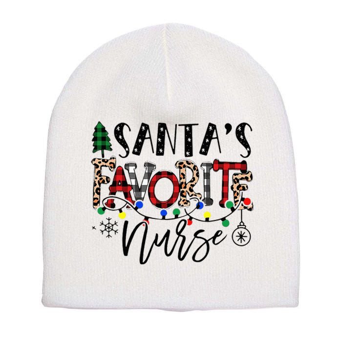 Santa's Favorite Nurse Xmas Light Santa Hat Christmas Funny Short Acrylic Beanie