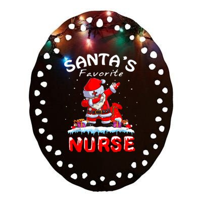 SantaS Favorite Nurse Christmas Funny Dabbing Santa Ceramic Oval Ornament