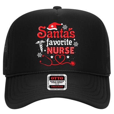 Santas Favorite Nurse Christmas High Crown Mesh Back Trucker Hat