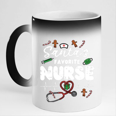 Santas Favorite Nurse Christmas Xmas Nursing Scrub Top Women 11oz Black Color Changing Mug