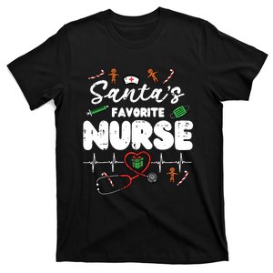 Santas Favorite Nurse Christmas Xmas Nursing Scrub Top Women T-Shirt