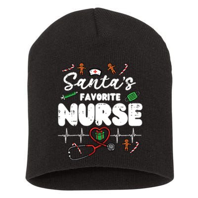 Santas Favorite Nurse Christmas Xmas Nursing Scrub Top Women Short Acrylic Beanie