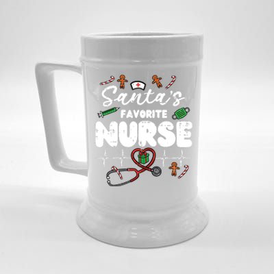 Santas Favorite Nurse Christmas Xmas Nursing Scrub Top Women Beer Stein