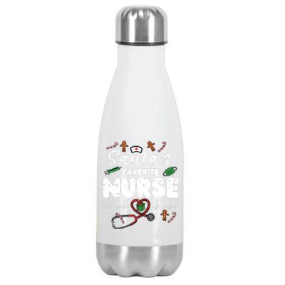 Santas Favorite Nurse Christmas Xmas Nursing Scrub Top Women Stainless Steel Insulated Water Bottle