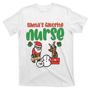 Santas Favorite Nurse Christmas Xmas Nursing Scrub Top Women T-Shirt