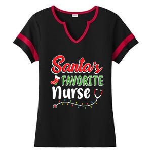 Santas Favorite Nurse Cute Merry Xmas Party Crew Ladies Halftime Notch Neck Tee